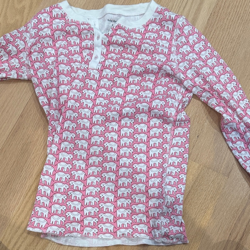 Girls Roller Rabbit Pink and White Elephant Print Pajama Top